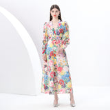 Women's Clothing  Early Spring - Holiday Style Suit Collar Long Sleeve Wide Pendulum Lace Floral Print Long Dress