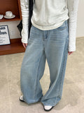 2025  spring new Korean version trend washed denim loose straight retro floor mopping trousers 33100
