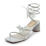 woloong Women's High Summer All-matching Chunky Fairy Style Bow Heels