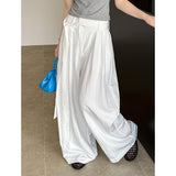 2025  spring new loose design belt pleated versatile loose wide-leg pants casual pants 8105