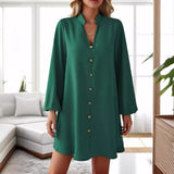Popular trade 2025 women's clothing popular   spring and summer long-sleeved V-neck single-breasted loose dress