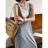 2025  spring new sleeveless U-neck design dress women's inner vest two-piece set 9195