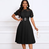 WOLOONG D499 2025 women's clothing New new short-sleeved lace splicing pleated African dress cross-border dress skirt