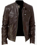2021 Hot Trade Express Men's Large Size Zipper Cardigan Pocket PU Leather Stand-Up Collar Slim Leather Jacket Wholesale