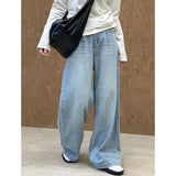 2025  spring new Korean version trend washed denim loose straight retro floor mopping trousers 33100