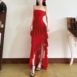 2025 style  spring new women's clothing irregular ruffle edge layered cake skirt tube top dress