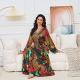 MT112 Middle East New e-commerce Muslim robe women's clothing, new printed V-neck long-sleeved dress
