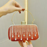 WOLOONG 2025 New New fringed evening bag, evening dress, banquet clutch bag, diamond-encrusted bag, celebrity oblique cross portable dinner bag