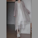 Long irregular double-layer elegant dress  summer new solid color fairy style simple loose dress