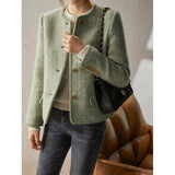 2025 Wool avocado green small fragrant coat  spring and autumn short coat top women's spring and autumn tweed