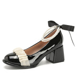 woloong Women's High Summer Gentle Temperament Chunky Beaded Mary Heels