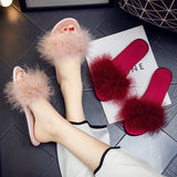 WOLOONG Women's Bridesmaid Fluffy Satin Red Bridal Slippers