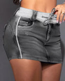 2025 style new skirt New  short contrasting color drawstring hip skirt denim short skirt women