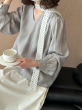 2025  Spring New Korean Edition Temperament Ribbon V-Neck Temperament Advanced Sense Inner Shirt Women 2506