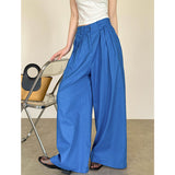 2025  summer new Korean loose high-waisted casual pants simple linen wide-leg pants drape 28106