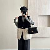 2025 friendly mink v-neck sleeveless vest two-color splicing one-button imitation mink coat ferret jacket to keep warm in autumn and winter