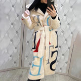 Direct   New letter fashion women's large-size printing long woolen coat coat women