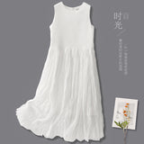 High-end temperament white sleeveless vest skirt travel dress female summer seaside vacation super fairy long dress