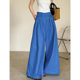 2025  summer new Korean loose high-waisted casual pants simple linen wide-leg pants drape 28106