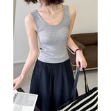 2025  spring new knitted vest women's inner cover meat suspender versatile lace collar sleeveless top 015-1