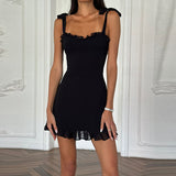 WOLOONG 2025 popular New  style women's clothing, new fashionable and sexy low-cut one-word collar sling slim short dress women