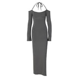 2025 Popular trade women's clothing popular summer sexy backless split solid color neck strap tube top dress