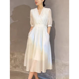 dress women's summer  new high-end light luxury temperament celebrity looking thin waist gentle wind skirt