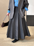 2025  spring new retro pleated high waist thin versatile A-shaped large skirt medium and long skirt 2592