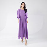 2025 Popular trade long dress large size women's summer dress high-end lantern sleeves irregular temperament pleated skirt