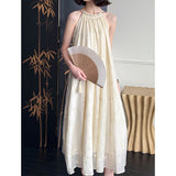2025  spring new sleeveless neck hanging new Chinese suspender dress women's design temperament long skirt 82563
