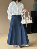 2025  spring new retro pleated high waist thin versatile A-shaped large skirt medium and long skirt 2592