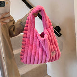 WOLOONG 2025 Plush personalized pleated large-capacity shoulder bag popular new Popular style trend tote bag versatile fluffy underarm bag