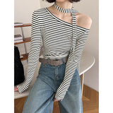2025  spring new  streamer neck open shoulder design slanted shoulder sexy bottoming knitted sweater 9005-1