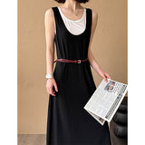 2025  spring new sleeveless U-neck design dress women's inner vest two-piece set 9195