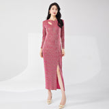 2025 Bronzing high-end dress high-end sense long-sleeved autumn new skirt split ends fashion temperament elegant dress long dress
