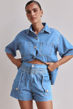 2025 Popular trade New  summer,  women's clothing casual retro loose shirt denim shorts set