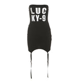 2025 style  spring new women's clothing letter printing fashion slim and thin shoulder dress