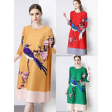 Fashion printed pleated dress  spring and summer new Popular style niche design sense loose large size skirt