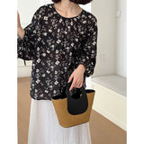 2025  spring new Korean version design sense round neck floral fashion explosion long sleeve shirt top 8142