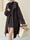 2025 Long  friendly mink hooded zipper shoulder imitation mink coat, high-end ferret coat to keep warm, new in autumn and winter