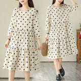 popular autumn new  medium and long loose five-quarter sleeve polka dot dress literary tower skirt A-shaped skirt