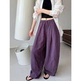 2025  summer new pleated linen wide-leg pants women's high waist drape casual pants Korean lazy 8111