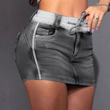 2025 style new skirt New  short contrasting color drawstring hip skirt denim short skirt women