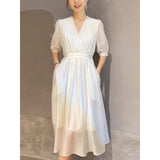 dress women's summer  new high-end light luxury temperament celebrity looking thin waist gentle wind skirt