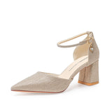 WOLOONG Elegant Women's High Buckled Chunky Banquet Heels