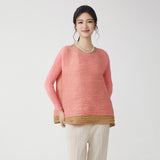 2025 Pleated clothes long-sleeved T-shirt women's loose large size meat covering irregular high-end fashion pullover versatile top summer