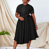 WOLOONG D385 African large-size women's clothing  summer new temperament elegant large skirt A-shaped skirt short-sleeved 2025 trade dress