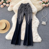 Design Sense Stitching Edging Skinny Jeans for Women Spring/Summer New New Tassel Elastic Thin Slim Flare Pants