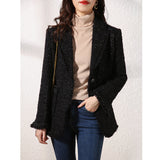 2025 Wool Xiaoxiangfeng jacket women's clothing spring  new spring and autumn short tweed black top