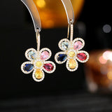 2025 Designer earrings trendy micro-inlaid zircon niche temperament earrings wholesale light luxury high-end color flower earrings